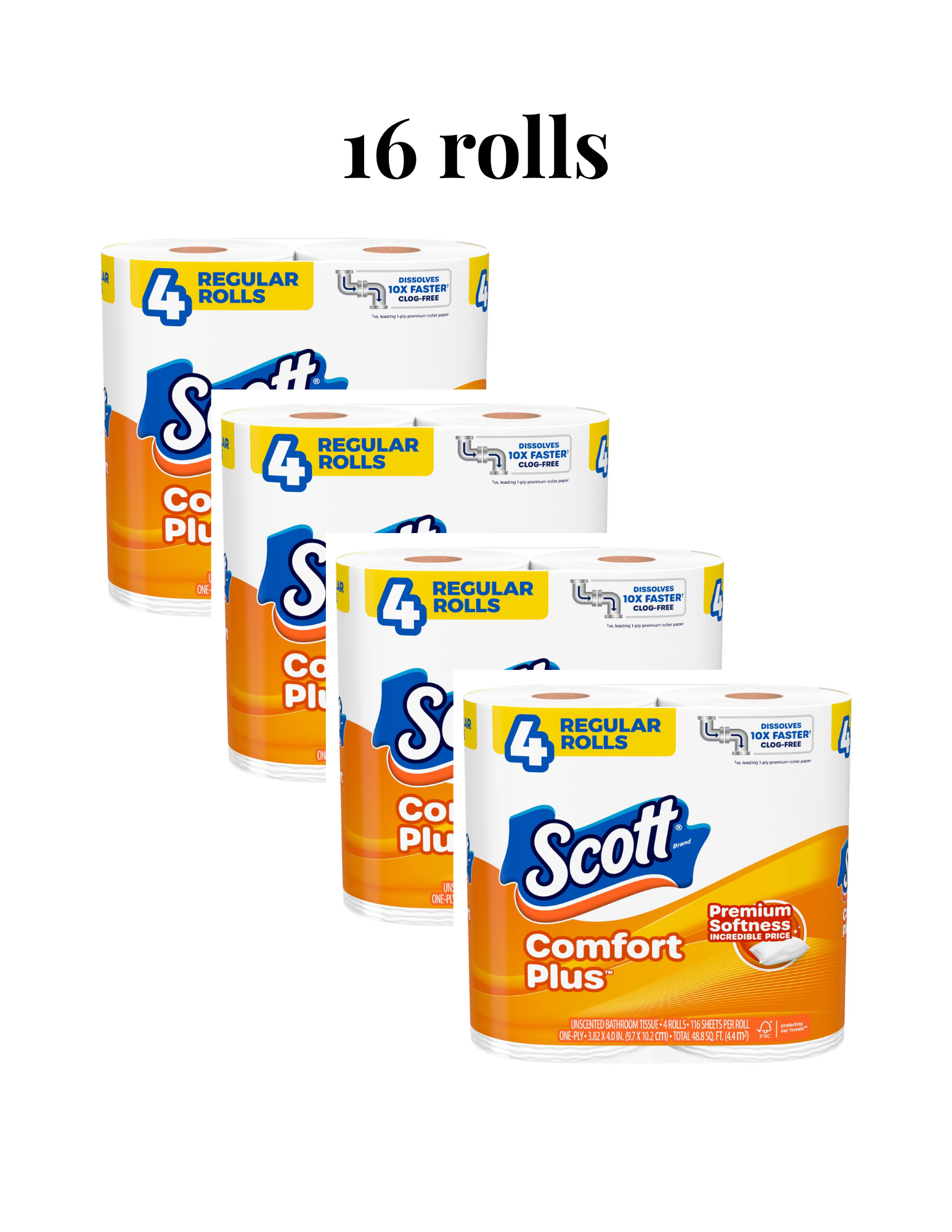 Scott Comfort Plus 1-Ply Bathroom Tissue, 16 rolls, 116 sheets/roll