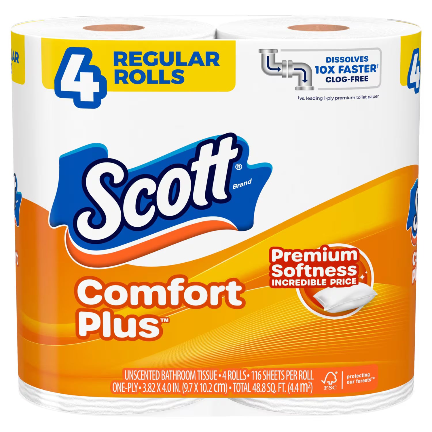 Scott Comfort Plus 1-Ply Bathroom Tissue, 4-ct. Pack