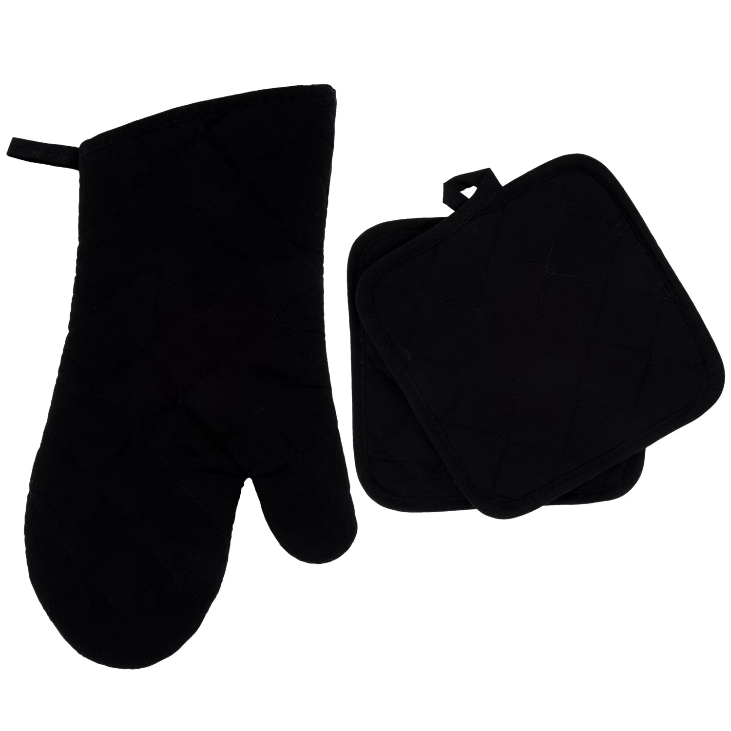 Black Cotton Kitchen Potholder(1) Mitt (2)