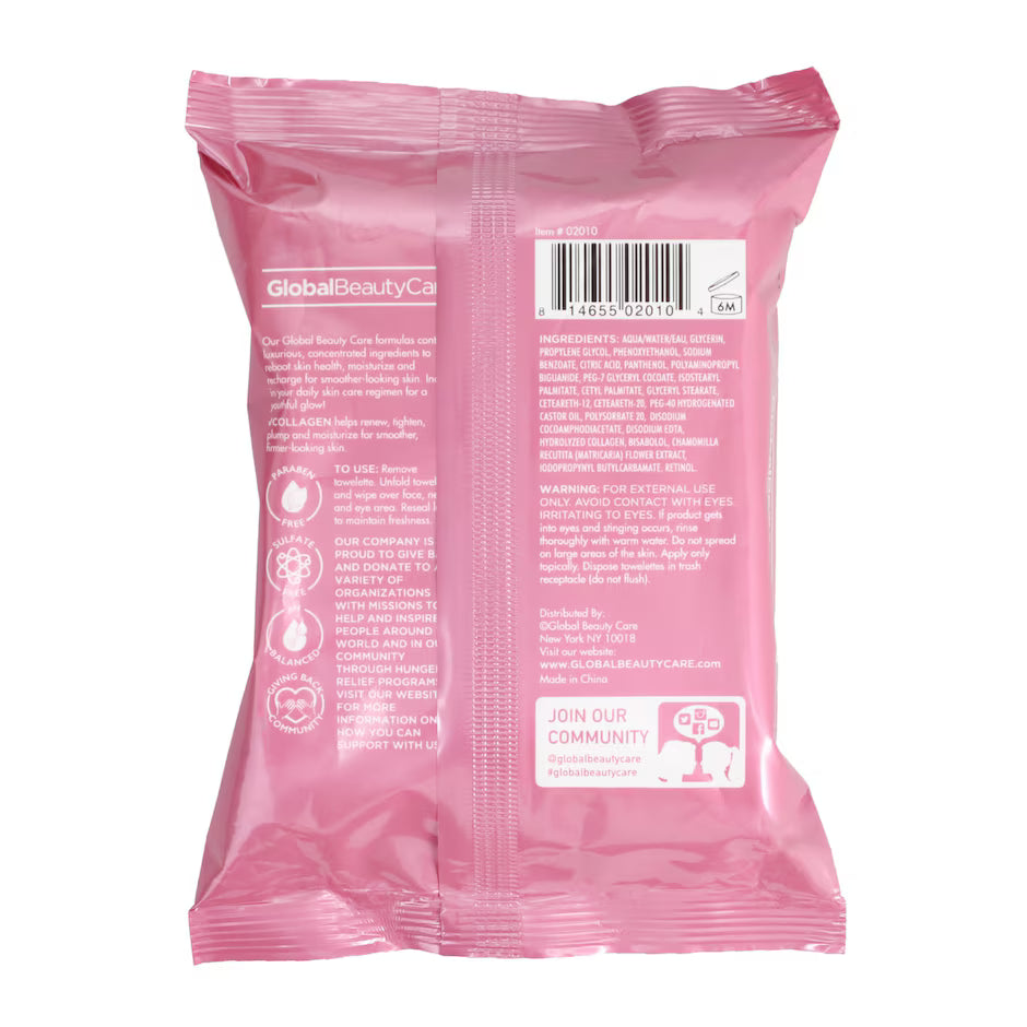 Global Beauty Care Collagen Makeup Cleansing Cloth, 25-pc Pack