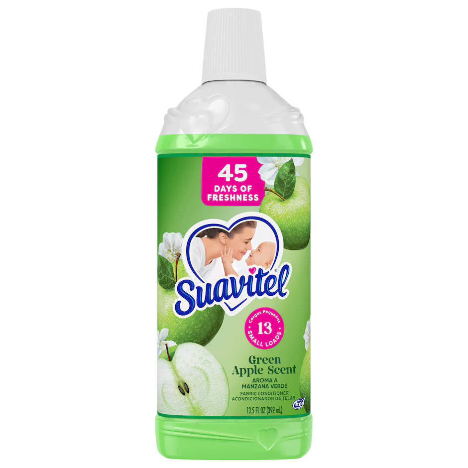 Suavitel Fabric Conditioner, Liquid Fabric Softener, Green Apple Scent, 13.5 fl Oz. Bottle
