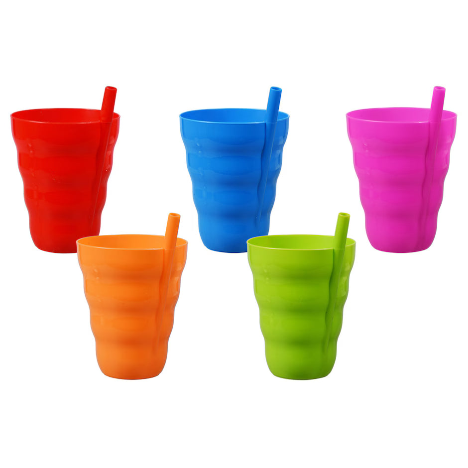 Plastic Tumblers with Built-In Straws, 5x3.625 in.