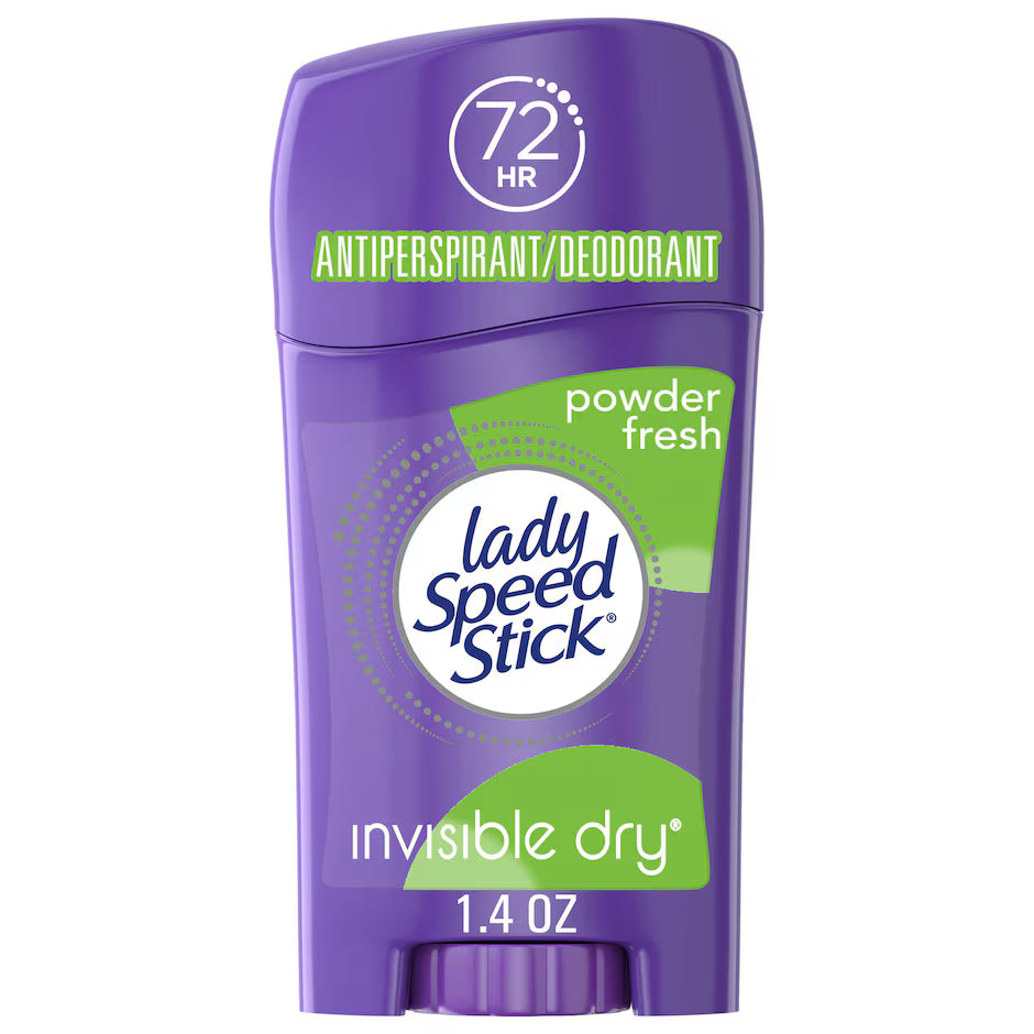 Lady Speed Stick Antiperspirant Deodorant for Women, 72 HR Sweat & Odor Protection, Invisible Dry, Powder Fresh Scent, 1.4 Oz. Stick