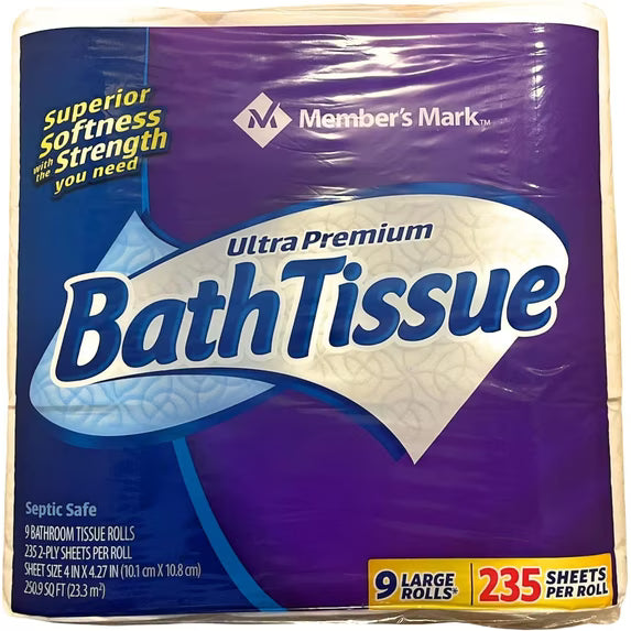 Member's Mark Ultra Premium 2-Ply Toilet Paper 9 rolls, 235 sheets/roll