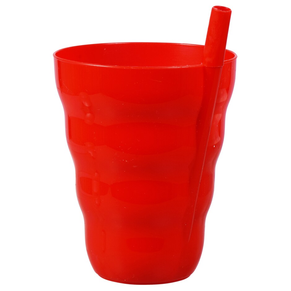 Plastic Tumblers with Built-In Straws, 5x3.625 in.