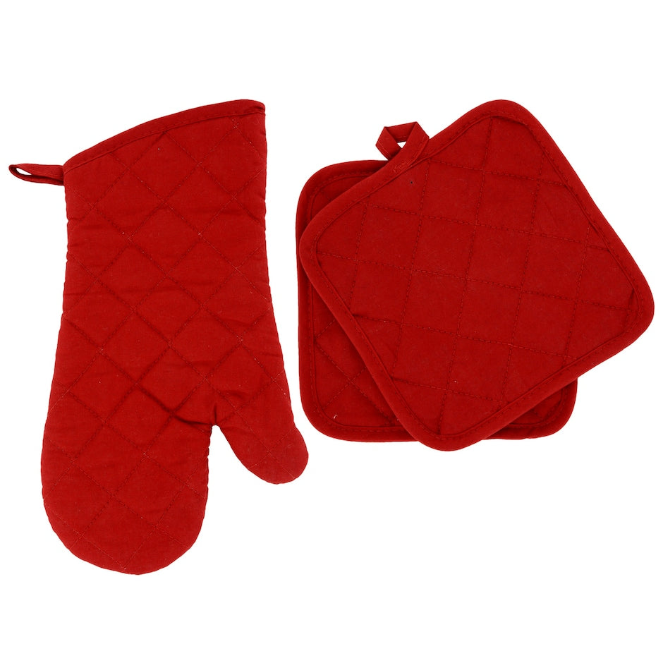 Red Cotton Kitchen Potholder (1) Mitt (2)